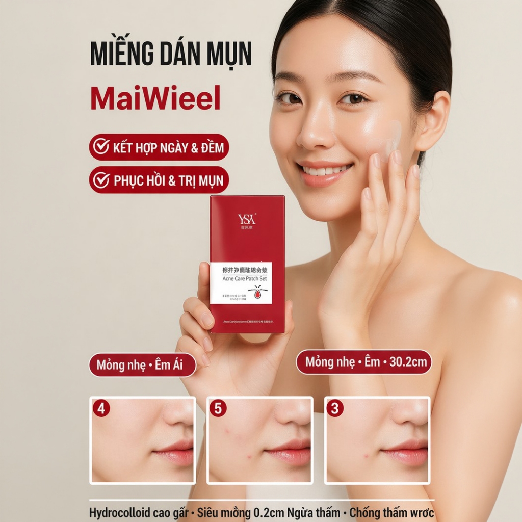 MaiWieel Miếng Dán Mụn 36 Miếng Day & Night Siêu Mỏng Vô Hình, Giảm Mụn Nhanh, Lành Sẹo Ngừa Thâm