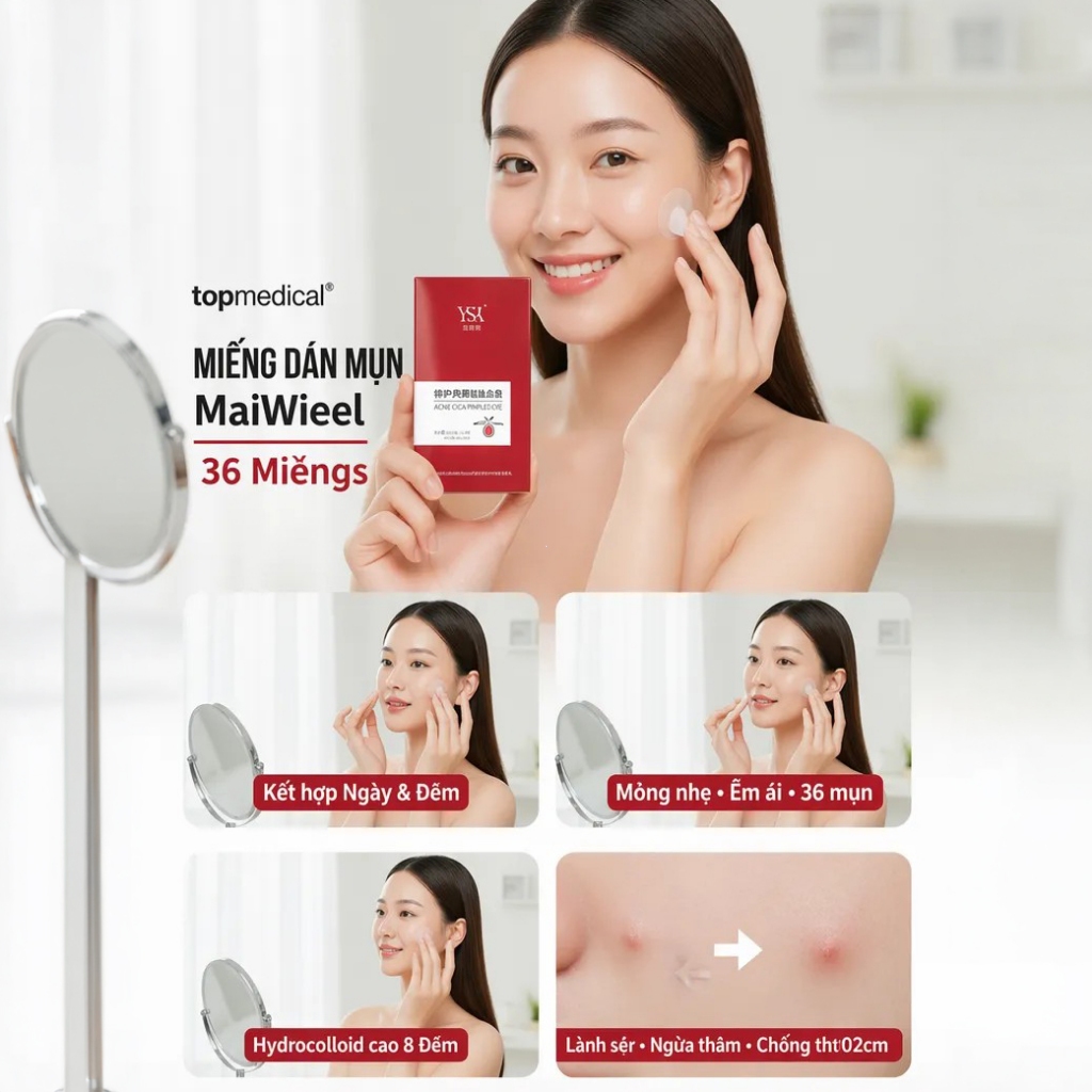 MaiWieel Miếng Dán Mụn 36 Miếng Day & Night Siêu Mỏng Vô Hình, Giảm Mụn Nhanh, Lành Sẹo Ngừa Thâm