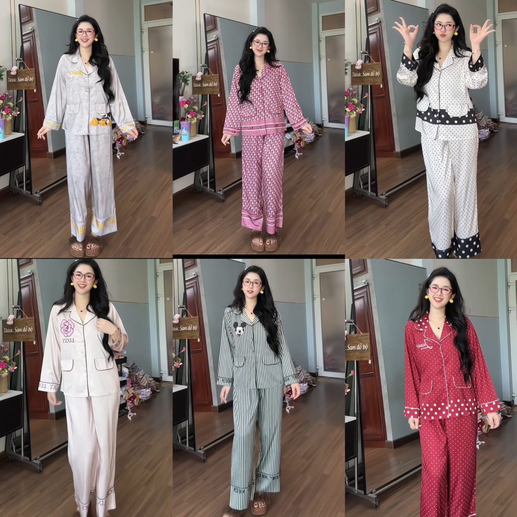 (42-62kg) Phom NẮP TÚI TAY DÀI pijama lụa mịn latin siêu xinh cho nữ