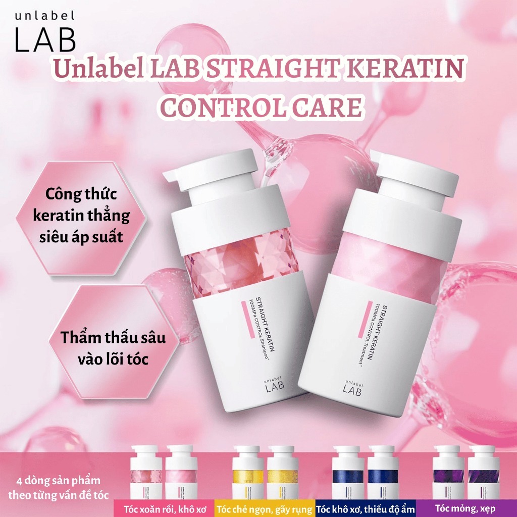 Bộ Dầu Gội Xả UNLABEL LAB Keratin Phục Hồi Dưỡng Tóc Mềm Mượt Giảm Xơ Rối 400ml