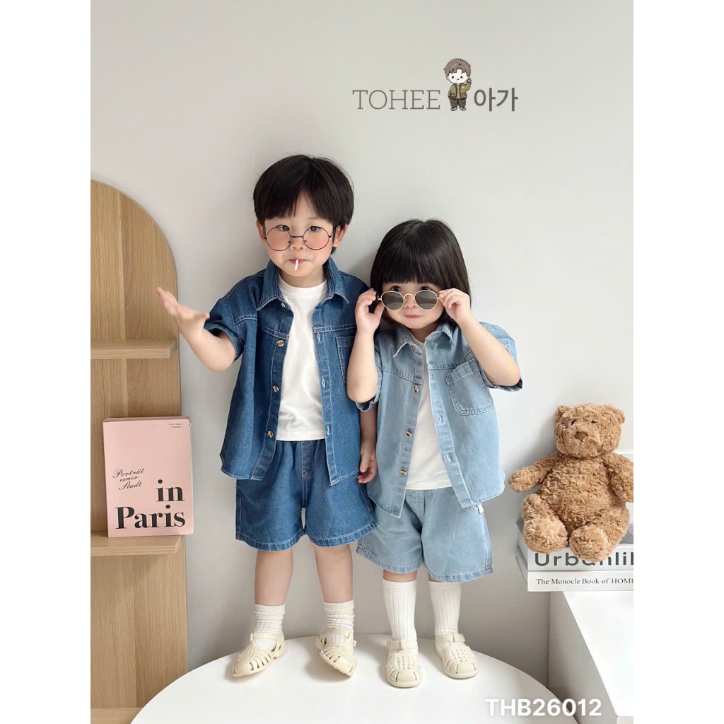 Bộ jean cộc unisex cho bé trai bé gái, bộ bò cá tính phong cách Hàn Quốc (không kèm áo phông trắng)