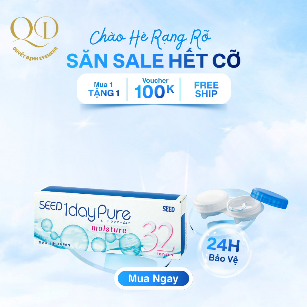 SEED 1dayPure moisture – KÍNH ÁP TRÒNG DÙNG 1 LẦN DÀNH CHO MẮT CẬN THỊ HOẶC VIỄN THỊ, chiếc