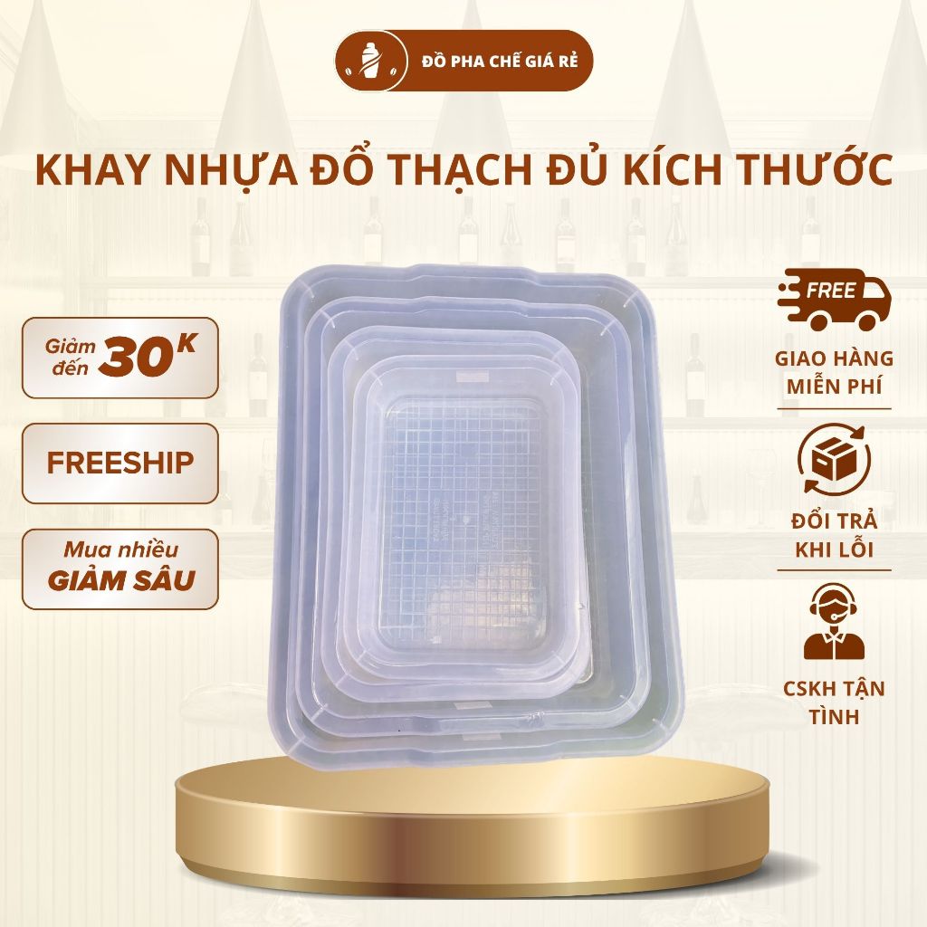 Khay nhựa chữ nhật trong suốt đổ thạch, khay nhựa chịu nhiệt tốt đựng thạch, pudding, khúc bạch, phô mai tươi