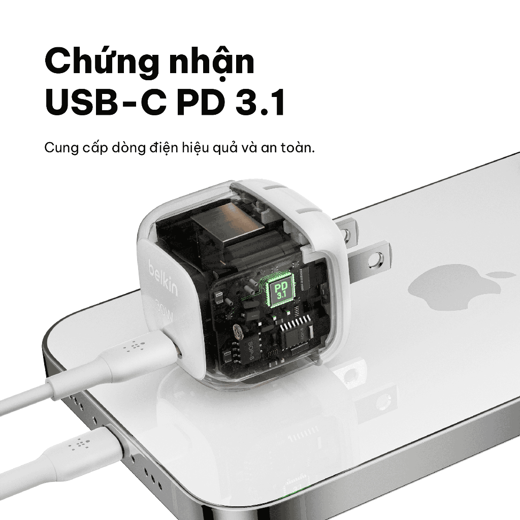 Củ sạc nhanh Belkin 30W USB-C chuẩn PD PPS nhỏ gọn 1 cổng cho iPhone 15 iPad Air chính hãng BH 2 năm | BigBuy360 - bigbuy360.vn