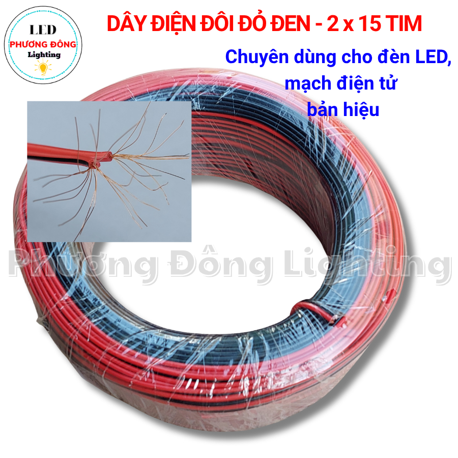 Cuộn 100m Dây điện đôi đỏ đen (Dây loa) 2x15 tim Lõi đồng 100% Chuyên dùng cho Dây Loa hàn mạch điện tử