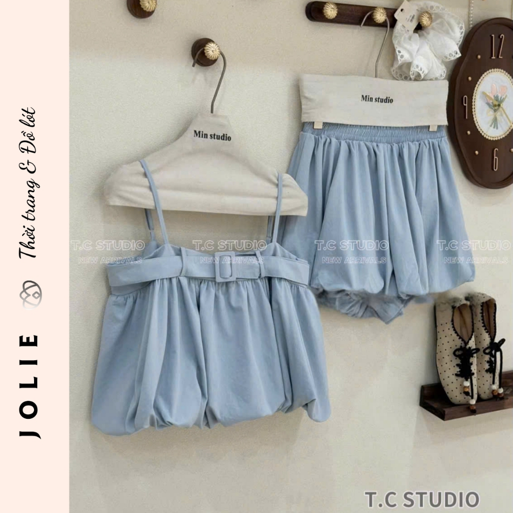 Set Bộ Jolie Hai Dây Dáng Bí Phối Đai Eo Thời Trang Trẻ Trung Sang Chảnh Cho Nữ