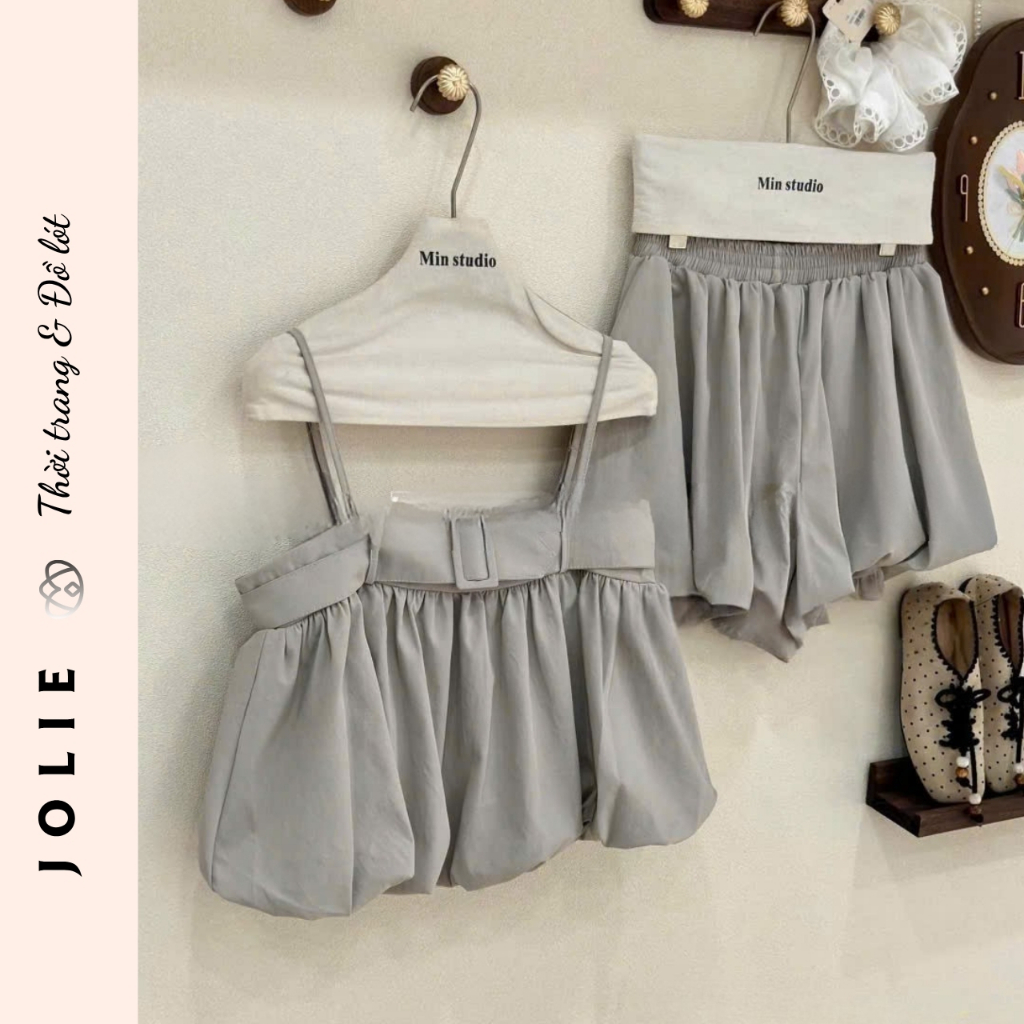 Set Bộ Jolie Hai Dây Dáng Bí Phối Đai Eo Thời Trang Trẻ Trung Sang Chảnh Cho Nữ
