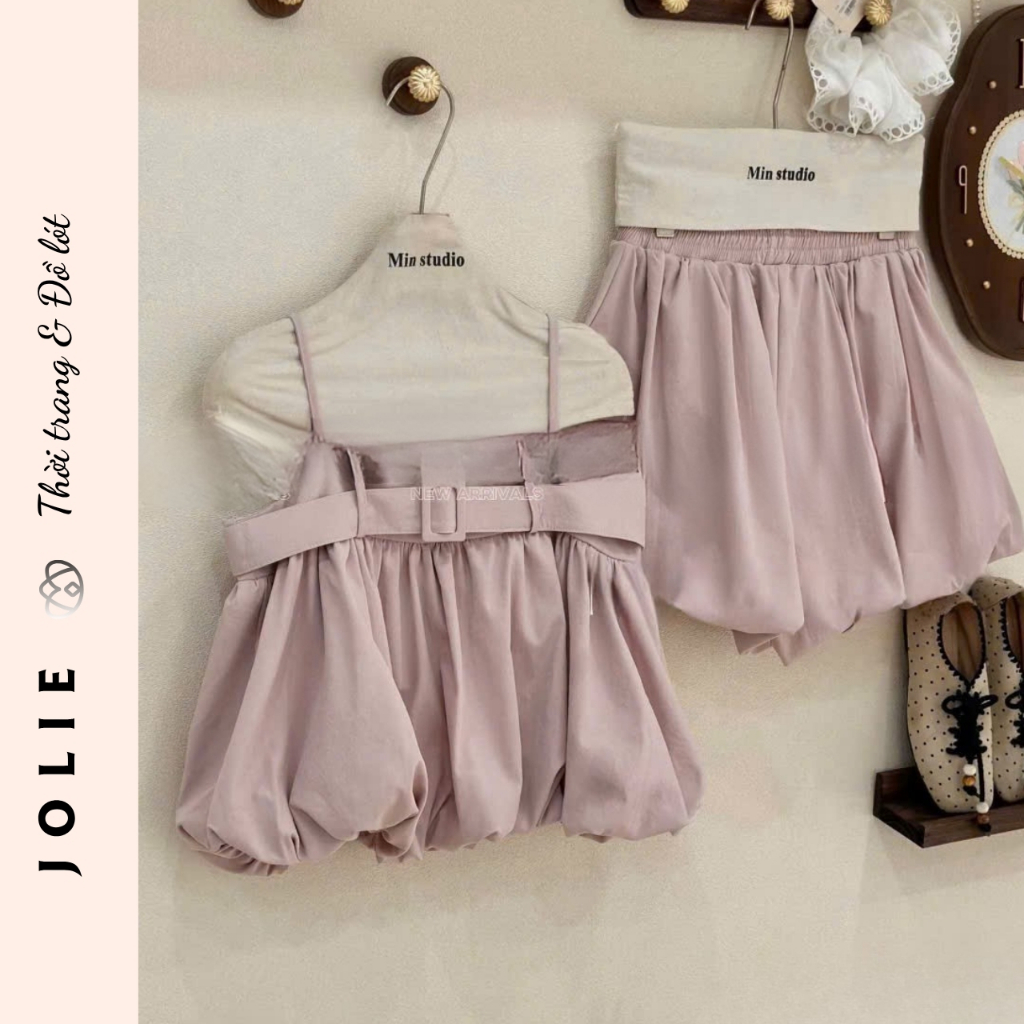 Set Bộ Jolie Hai Dây Dáng Bí Phối Đai Eo Thời Trang Trẻ Trung Sang Chảnh Cho Nữ