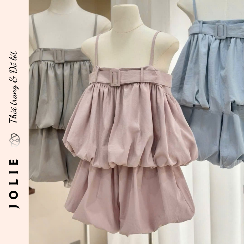 Set Bộ Jolie Hai Dây Dáng Bí Phối Đai Eo Thời Trang Trẻ Trung Sang Chảnh Cho Nữ