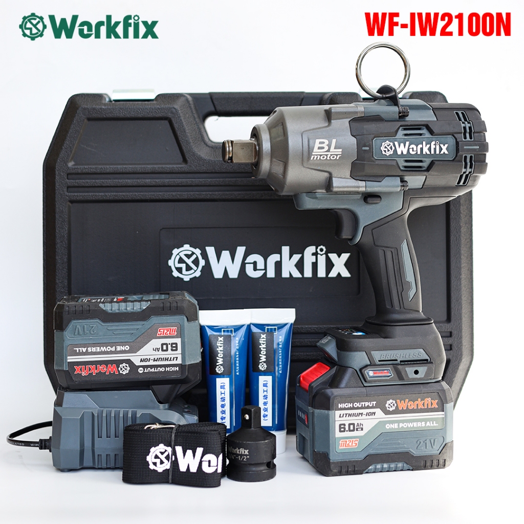 Máy Bắn Bulong WORKFIX WF-IW2100N, Không Chổi Than, Lực Siết 2100N.M Mở Vặn Ốc Xe Tải, Ô Tô, Cần Cẩu