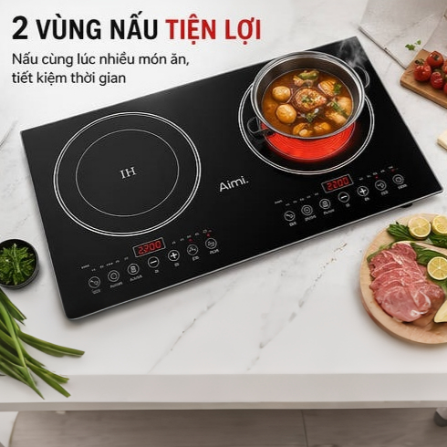 Bếp điện từ hồng ngoại đôi tiết kiệm điện 4800W, công suất lớn, mặt kính cường lực chịu nhiệt chống trầy xước, dùng cho
