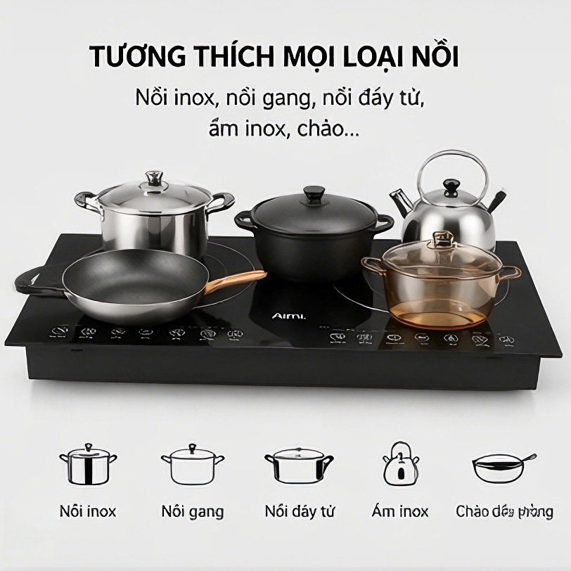 Bếp điện từ hồng ngoại đôi tiết kiệm điện 4800W, công suất lớn, mặt kính cường lực chịu nhiệt chống trầy xước, dùng cho