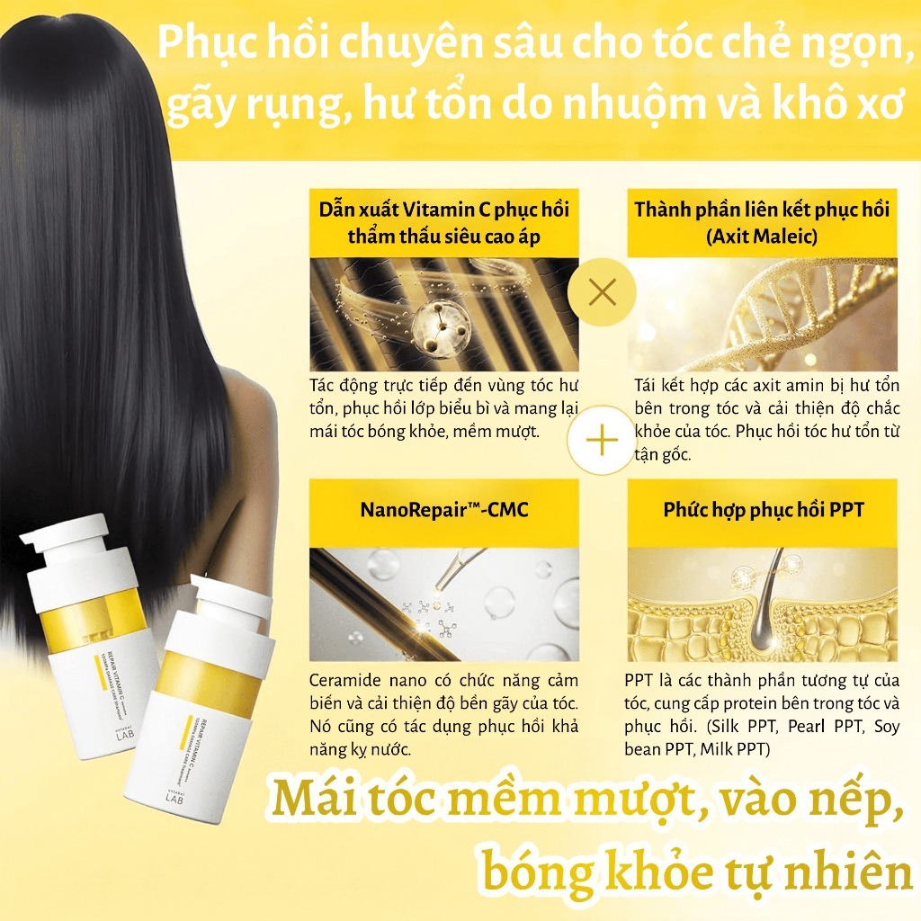 DẦU GỘI  BỔ SUNG VITAMIN C CHĂM SÓC TÓC HƯ TỔN DO NHUỘM UNLABEL LAB