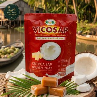 [25.06] Kẹo Dừa Sáp VICOSAP Truyền Thống | Đặc Sản Trà Vinh | Ngọt Thanh, Mềm Mịn, Ít Dính Răng (Gói 100g)