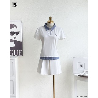 Áo Thun Nữ Twentyfive Phối Cổ Polo Thanh Lịch, Áo Polo Nữ Họa Tiết Thêu, Form Basic Năng Động 7165