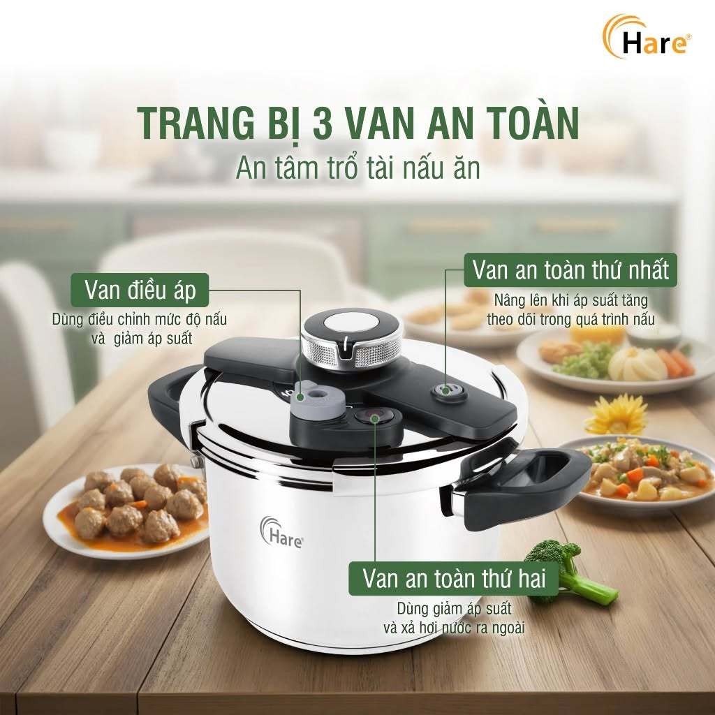 Nồi Áp Suất Inox Hare Cao Cấp 2 Size Đa Năng, Inox 304 Dày Dặn Giữ Nhiệt Tốt An Toàn Khi Nấu - Pretty Kitchen