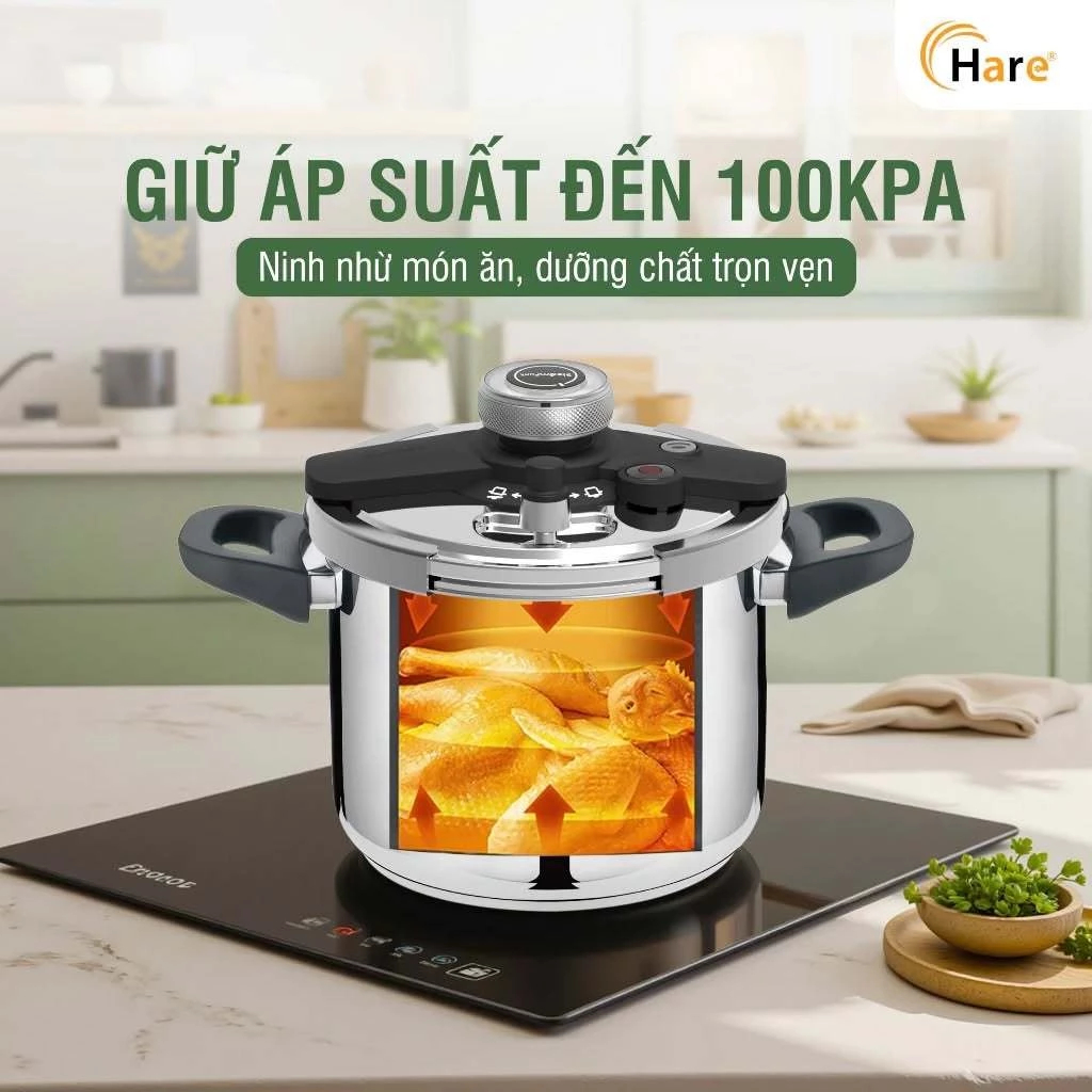 Nồi Áp Suất Inox Hare Cao Cấp 2 Size Đa Năng, Inox 304 Dày Dặn Giữ Nhiệt Tốt An Toàn Khi Nấu - Pretty Kitchen