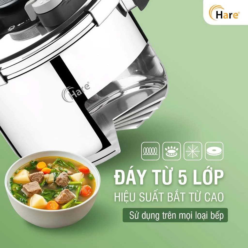 Nồi Áp Suất Inox Hare Cao Cấp 2 Size Đa Năng, Inox 304 Dày Dặn Giữ Nhiệt Tốt An Toàn Khi Nấu - Pretty Kitchen
