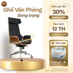 Ghế xoay văn phòng lưng cao bọc da cao cấp - Ghế giám đốc da bọc gỗ cao cấp - Ghế ngả lưng văn phòng — ảnh 1