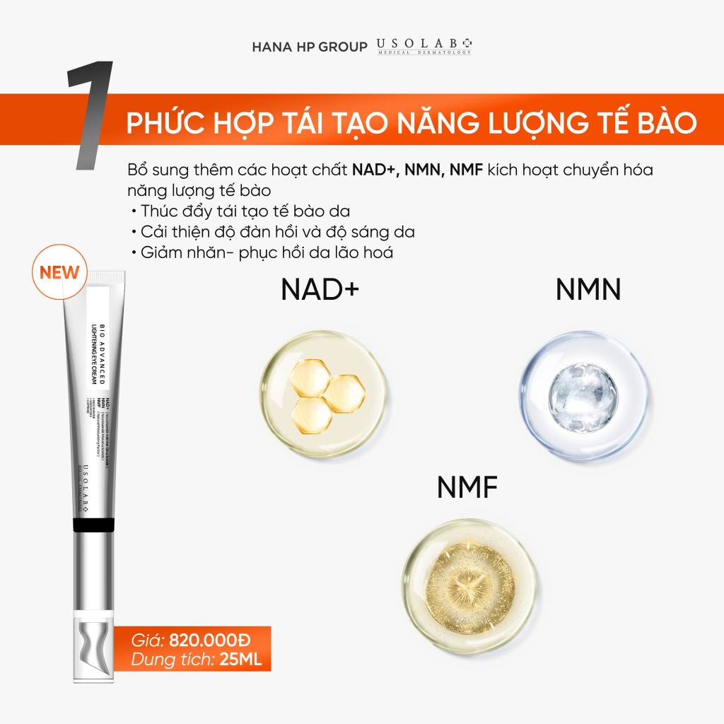 Kem mắt lightening eye cream USOLAB - Giúp cải thiện nếp nhăn và giảm thâm quầng mắt 25ml