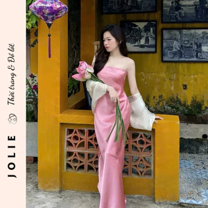 Váy Jolie Dáng Dài Phối Áo Choàng Voan Tơ Sang Trọng Thanh Lịch