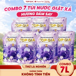 [COMBO 7 Túi] Nước Giặt Xả TopGia Hương Đắm Say Dịu Nhẹ, Lưu Hương 72H, Làm Sạch Vết Bẩn, Túi 1L
