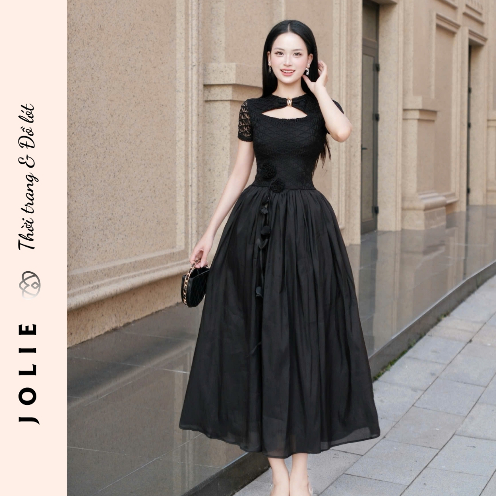 Váy Jolie Thiết Kế Ren Cao Cấp Phối Chân Voan Tơ Đính Hoa Thủ Công Sang Trọng