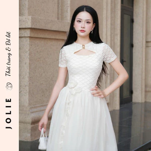 Váy Jolie Thiết Kế Ren Cao Cấp Phối Chân Voan Tơ Đính Hoa Thủ Công Sang Trọng