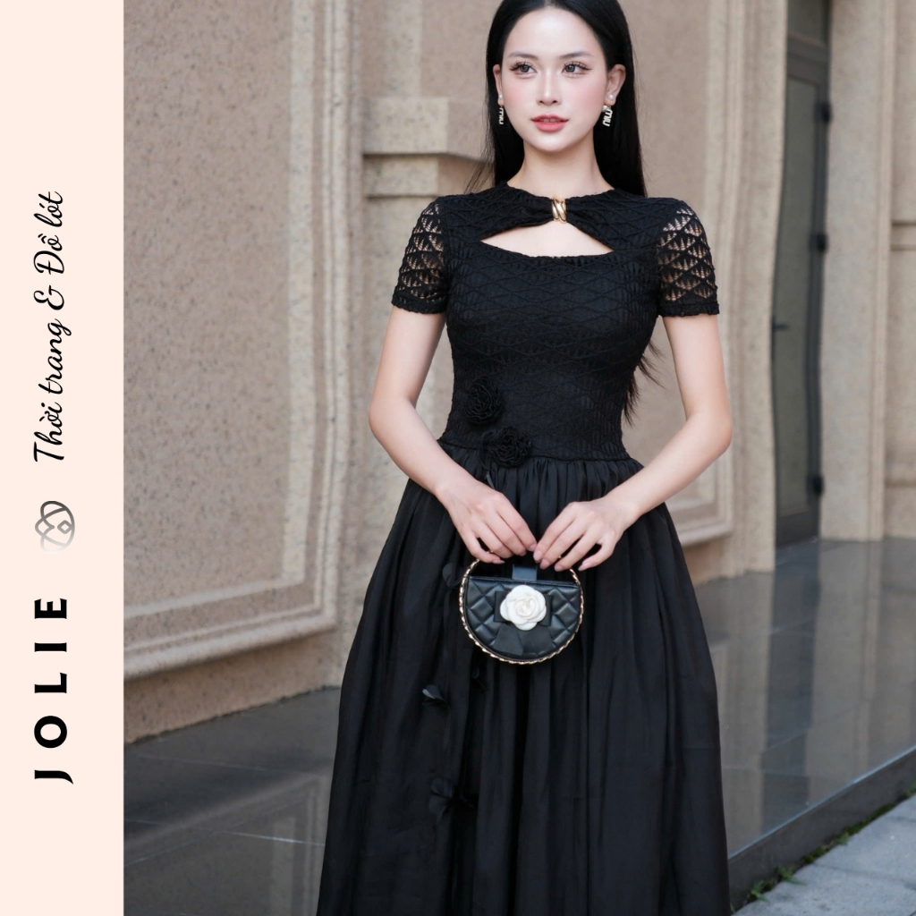 Váy Jolie Thiết Kế Ren Cao Cấp Phối Chân Voan Tơ Đính Hoa Thủ Công Sang Trọng