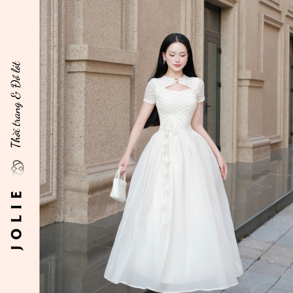 Váy Jolie Thiết Kế Ren Cao Cấp Phối Chân Voan Tơ Đính Hoa Thủ Công Sang Trọng