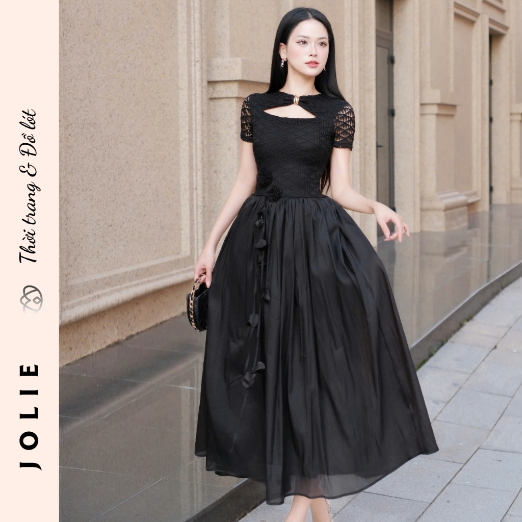 Váy Jolie Thiết Kế Ren Cao Cấp Phối Chân Voan Tơ Đính Hoa Thủ Công Sang Trọng