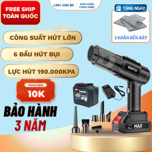 Máy Hút Bụi Cầm Tay, Công suất lớn, Lực Hút 128.000 Pa, Chân Pin phổ thông 4cm Tiện Lợi.