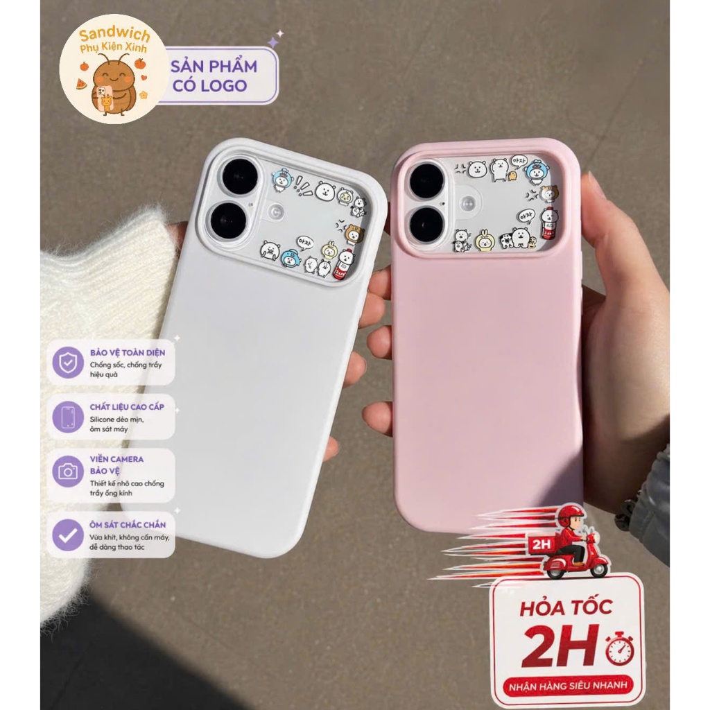 Ốp Lưng Iphone Chống Bẩn Có Logo – Lót Nhung Cụm Camera Bản Ngang , Chưa Bao Gồm Miếng Dán Camera – SANDWICHPHUKIENXINH