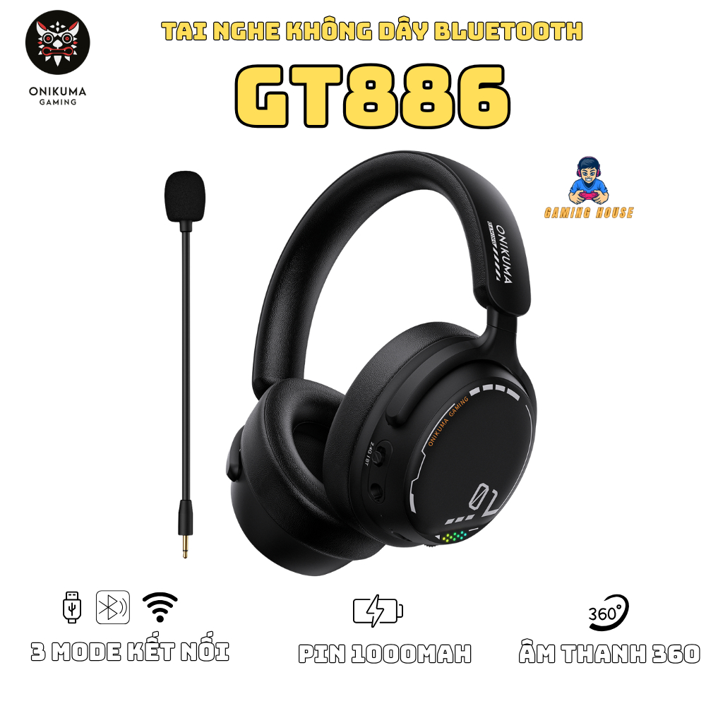 Tai nghe Gaming không dây Onikuma GT886 - 3 Mode - Pin 1000mah - Mic đàm thoại - Âm thanh 360 Turnn sẵn
