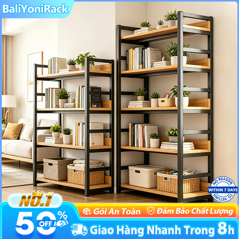 Bali Kệ Sách Sàn Đa Năng Khung Sắt Gỗ MDF Chịu Lực Nhiều Tầng Lắp Ghép Dễ Cho Phòng Khách Văn Phòng | BigBuy360 - bigbuy360.vn