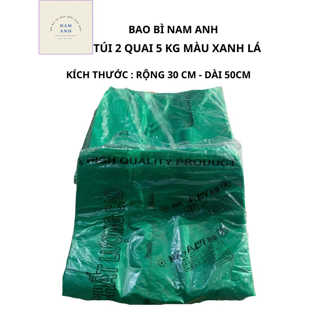 Túi 2 quai màu xanh lá cây-siêu dai-không bục-chịu lực tốt