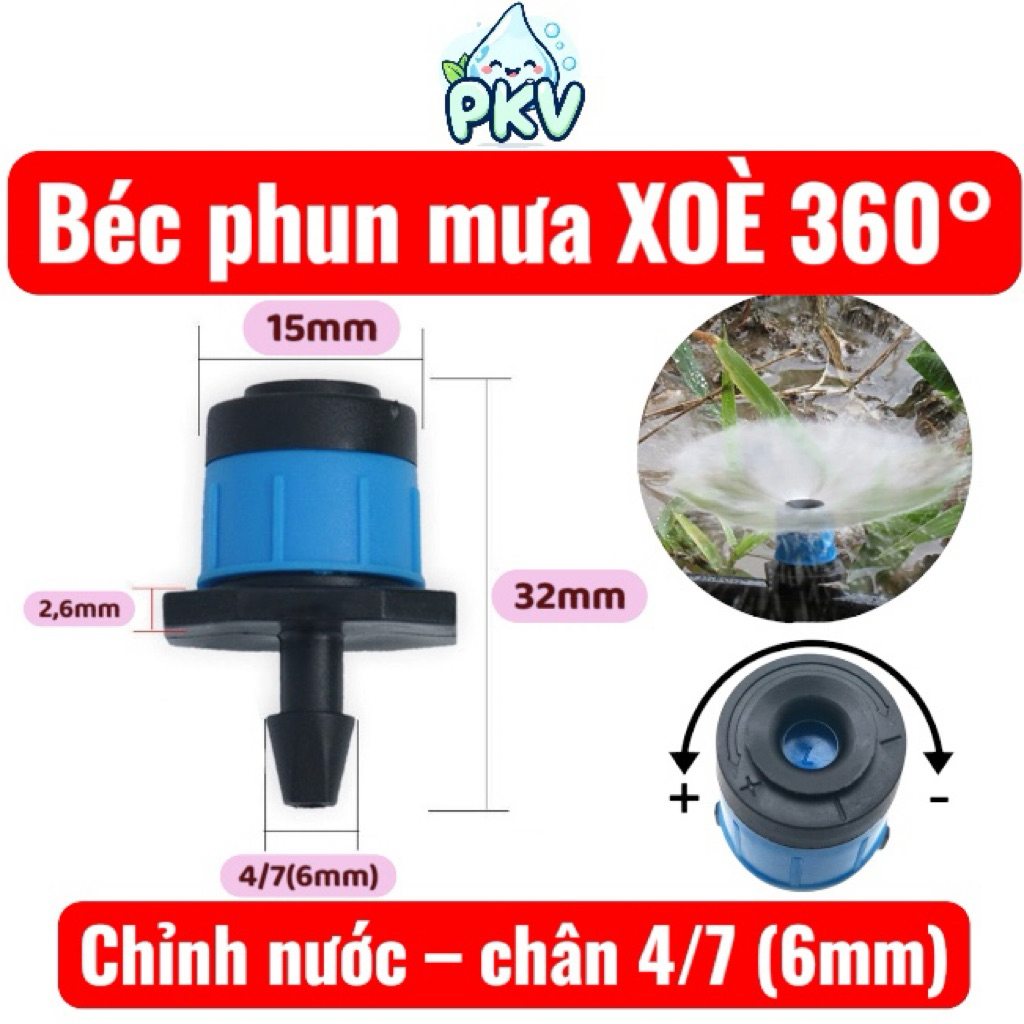 [Giá Rẻ] Combo 10 Béc Phun Mưa 360° Chỉnh Nước – Tia Mịn, Phun Rộng 4m, Chân 4/7 (6mm)