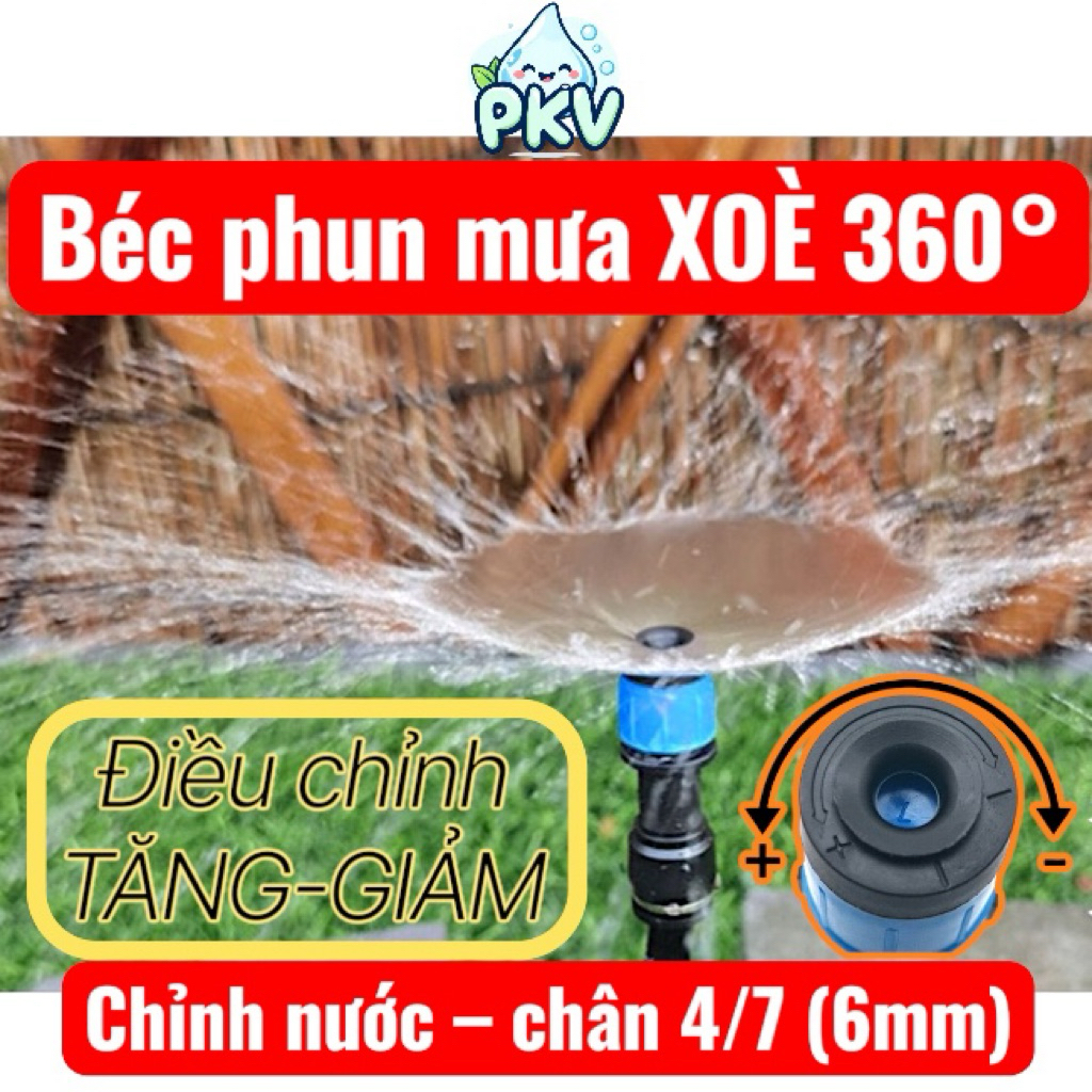 [Giá Rẻ] Combo 10 Béc Phun Mưa 360° Chỉnh Nước – Tia Mịn, Phun Rộng 4m, Chân 4/7 (6mm)