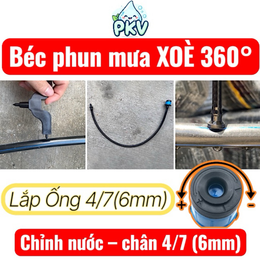 [Giá Rẻ] Combo 10 Béc Phun Mưa 360° Chỉnh Nước – Tia Mịn, Phun Rộng 4m, Chân 4/7 (6mm)