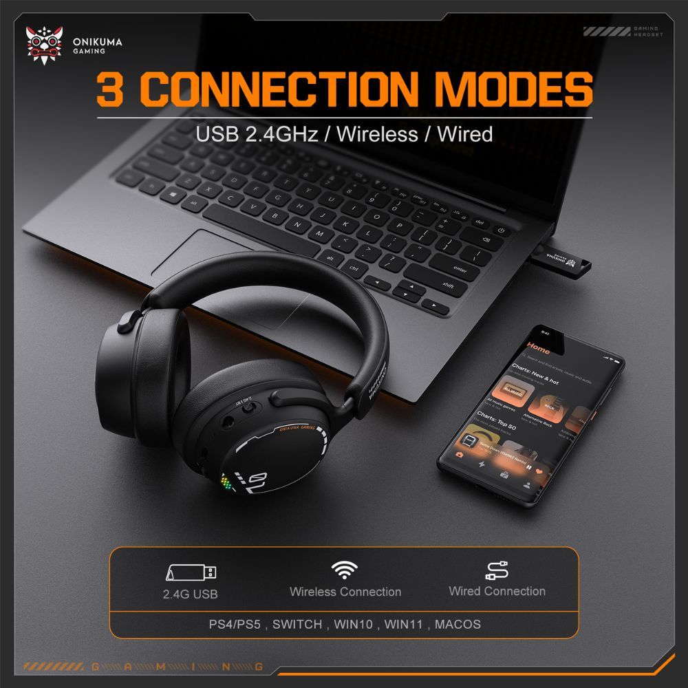 Tai nghe Gaming không dây Onikuma GT886 - 3 Mode - Pin 1000mah - Mic đàm thoại - Âm thanh 360 Turnn sẵn | BigBuy360 - bigbuy360.vn