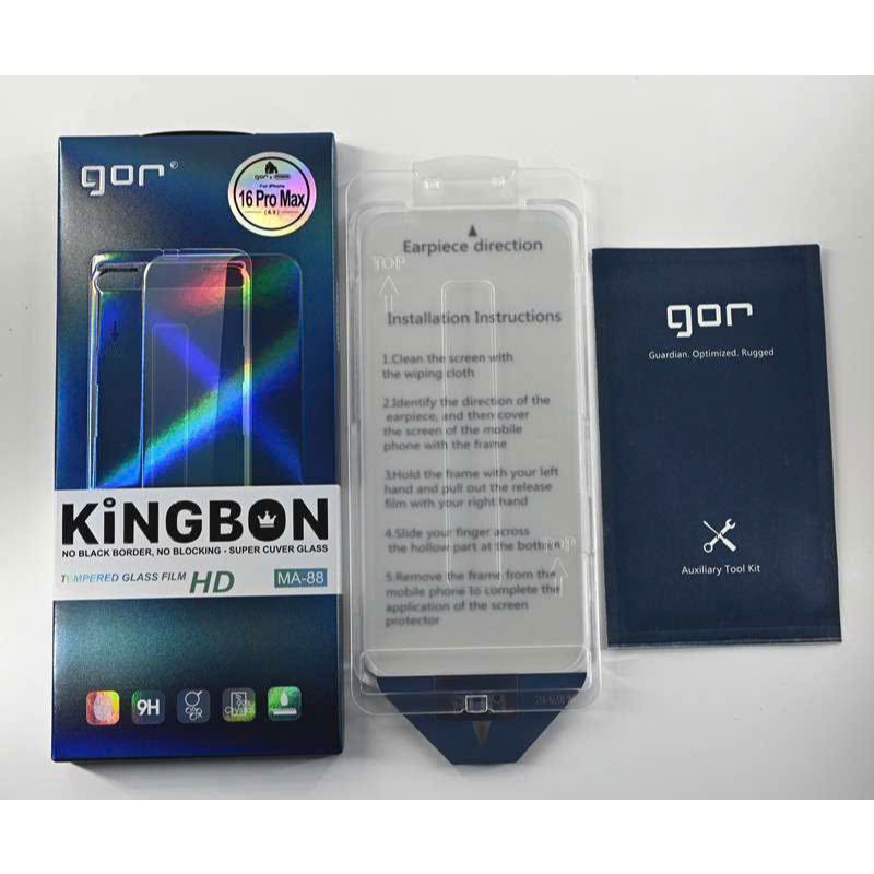 Cường Lực GOR MA88 Trong Suốt Không Viền Đen 100% Không Lẹm Viền Có Khung Chính Hãng cho iP 14| 15| 16| 17 Series