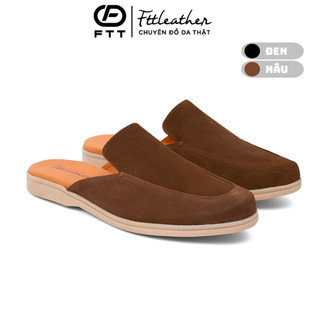 Giày sục nam da lộn cao cấp chính hãng FTTLeather, giày sục hở gót màu nâu đế cao su êm chân FC504