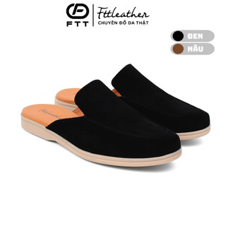 Giày sục nam da lộn cao cấp chính hãng FTTLeather, giày sục hở gót màu nâu đế cao su êm chân FC504
