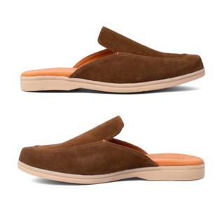 Giày sục nam da lộn cao cấp chính hãng FTTLeather, giày sục hở gót màu nâu đế cao su êm chân FC504