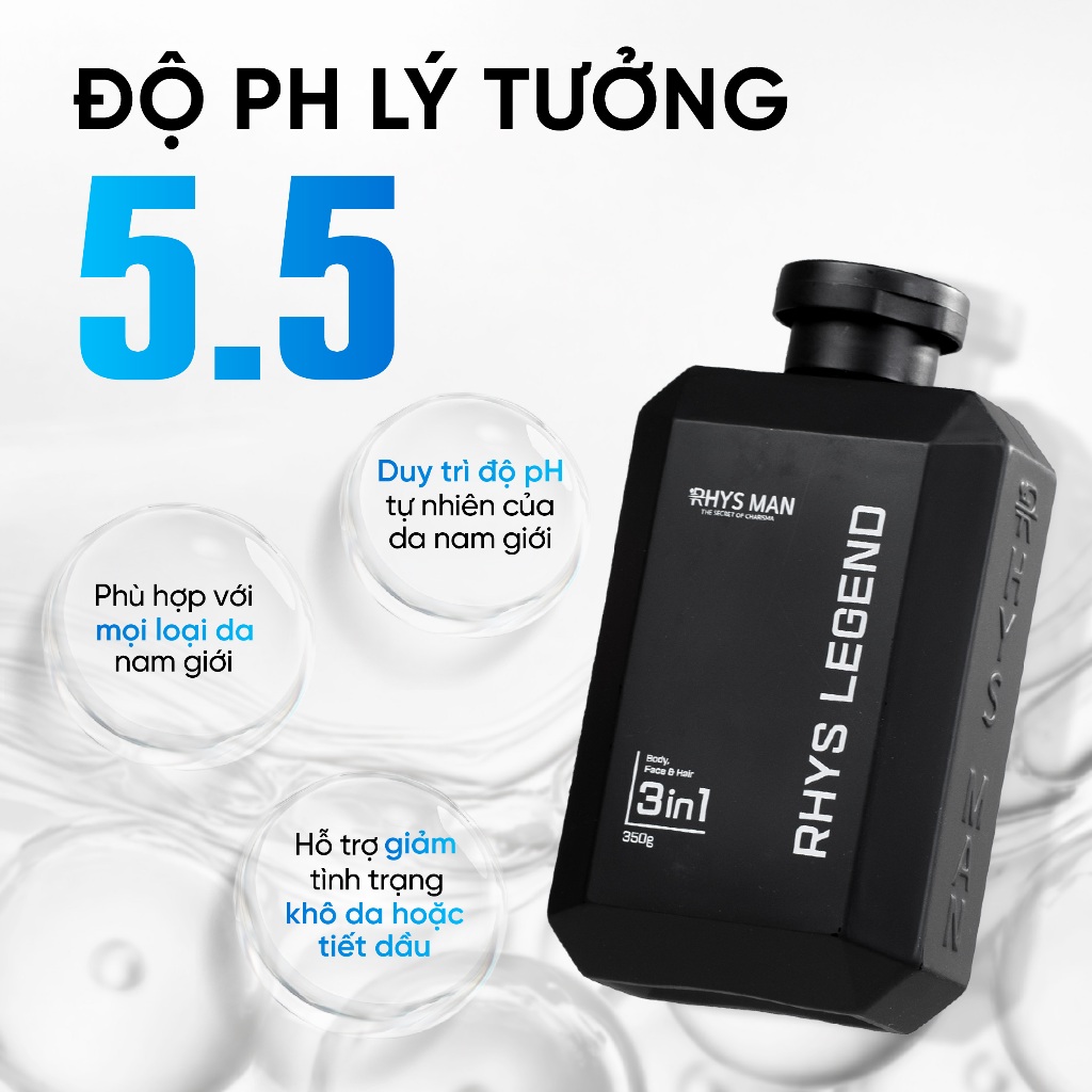Sữa tắm gội nam 3in1 Rhys Man hương nước hoa Rhys Legend 350ml