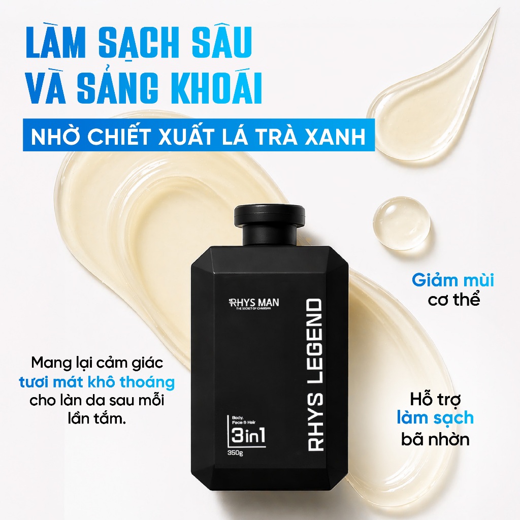 Combo Sữa tắm gội nam 3in1 350ml & Dung dịch vệ sinh nam 120ml Rhys Man - Combo Tinh Tế