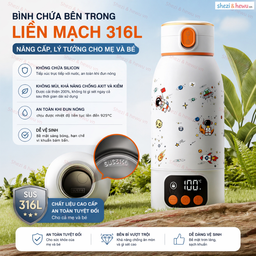 SHEZI [Sưởi không dây 100 độ] Sạc USB 35-100° có thể điều chỉnh tự do Ấm đun nước điện 17400mAh