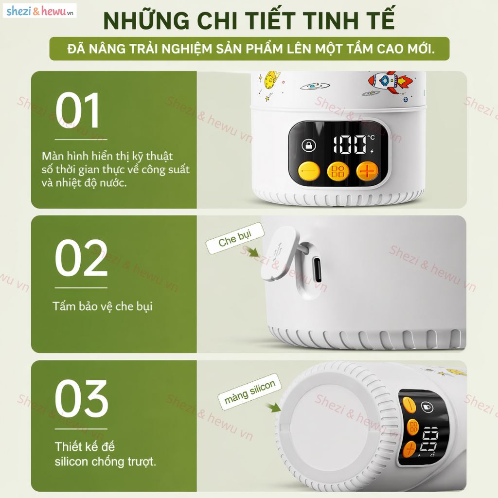 SHEZI [Sưởi không dây 100 độ] Sạc USB 35-100° có thể điều chỉnh tự do Ấm đun nước điện 17400mAh