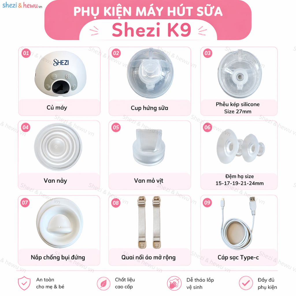 Máy hút sữa không dây Shezi K9, dung tích lớn 150ml, hút sữa nhanh và không đau rát, chất liệu an toàn