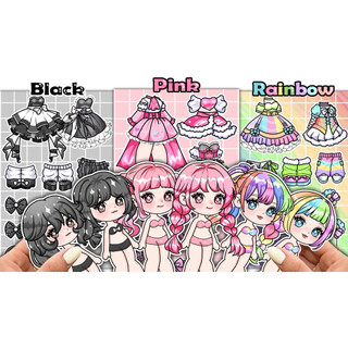 Đồ chơi bóc dán thời trang công chúa đen, hồng, cầu vồng - Búp bê Gacha mẫu mới
